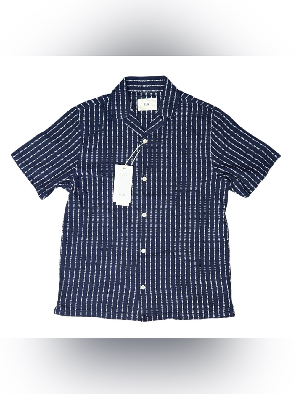 FOLK Clothing Harris Linen & Cotton Blue Short Sleeve Shirt Mens Small NWT